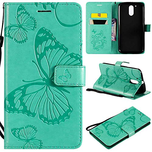 Preisvergleich Produktbild Moto G4 Hülle,THRION PU Schmetterling Brieftaschenetui mit magnetischer Handschlaufe und Ständerhalterung für Moto G4, Grün