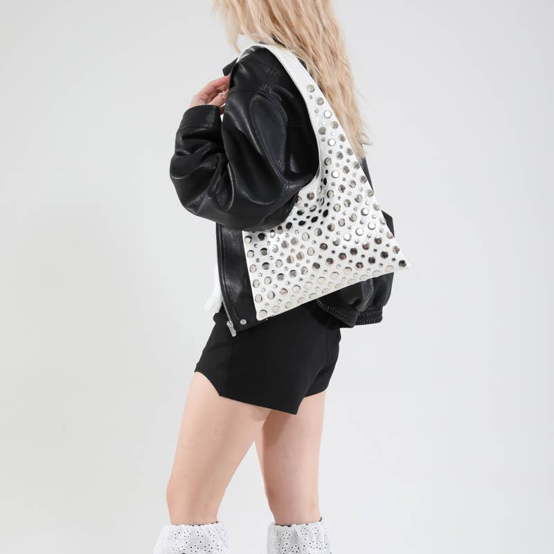 Women Polka Dot Rivet Bag Large Capacity PU Leather Fashion Shoulder Bag Luxury Studded Handbag Female Shopping Bag2