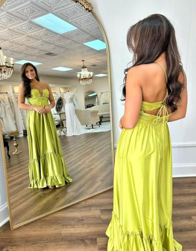 Lawrncedw Women's Satin Pleated Prom Dresses with Keyhole V Neck Long Bridesmaid Dresses Sleeveless Formal Evening Gowns2