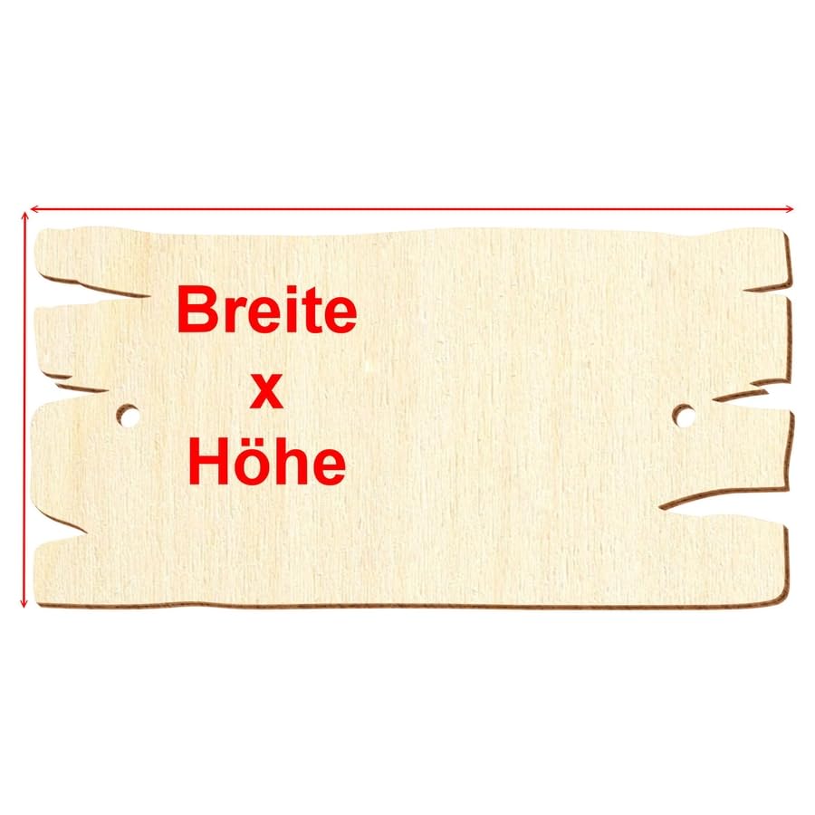 Cartel de madera con aspecto de tablero de madera con 2 agujeros horizontales – 5 x 2,5 cm hasta 50 x 25 cm, decoración para manualidades, paquete con: 50 unidades, altura x anchura: 18 x 9 cm