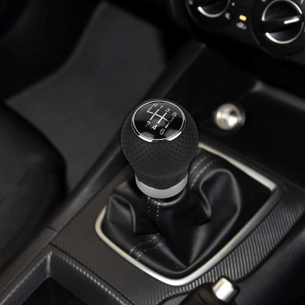 Gear Shift Knob Kit, 5 Speed/6 Speed Black ABS Universal Car Gear Shift Knob Stick Head Shifter Hanldle Lever Round Gear Shift Handle Car Shifter Adapter Replacement Car Styling Accessory (6 Speed)