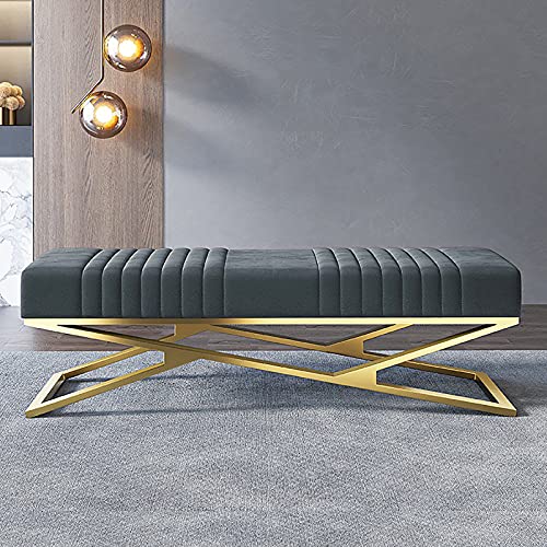 Panca imbottita in velluto di lusso, elegante, con base dorata, multifunzionale, per camera da letto moderna, colore grigio, 90 x 38 x 42 cm
