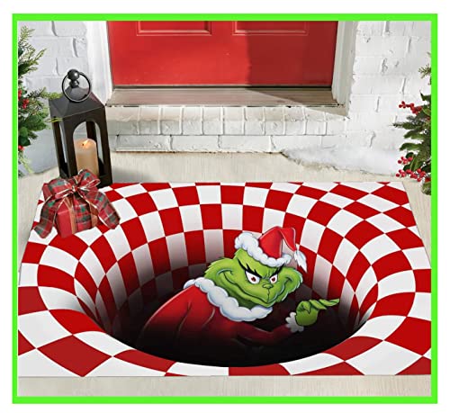 Illusion Doormat, Christmas Decoration Non-Slip Doormat, 3D Visual Illusion Fluffy Carpet (Red, 60X90 cm)