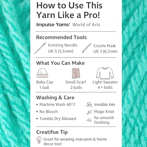 Image of WOAFashions Impulse Hand Knitting & Crochet Yarn, Premium Acrylic, 4 : Medium (Aqua) (3x100gms / 3.5oz / 200mtr / 218yds)