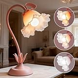 Blume Tischlampe LED Nachttischlampe,Leselampe Bett 3 Farbmodi Nachttischlampe kinder mit Flexiblem Schwanenhal klemmleuchte Buchlampe Geeignet für Schlafzimmer,Büro,Wohnkultur (tischlampe rosa)