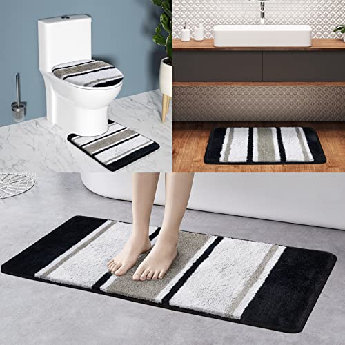 Home Queen Badezimmerteppich-Set, 4-teilig, rutschfeste Badematte mit rutschfester Gummi-Unterseite, saugfähig, zotteliger Plüsch-Teppichläufer für Badewanne, Badezimmerboden, maschinenwaschbar – Bild 3