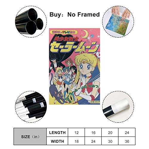 Qasd Vintage Comics Sailor Moon Retro Poster Wall Decor Canvas Art Prints Poster Bedroom Wall Mural Modern Family Home Decor 12X18Inch(30X45Cm) #TOP1