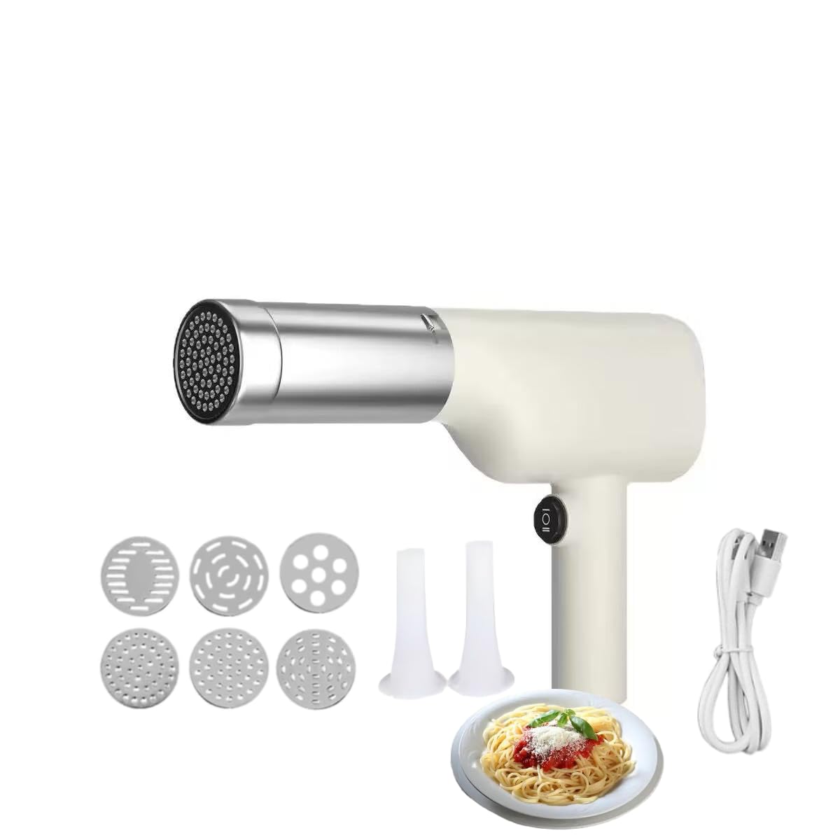 Machine A Pates Fraiche Electrique Portable, Presses À Pâtes Électriques,Machine A Pate Fraiche Avec 6 Accessoires, 40W Machine A Pate Électrique, Pour Spaghetti/Fettuccine（Bouche en acier inoxydable）
