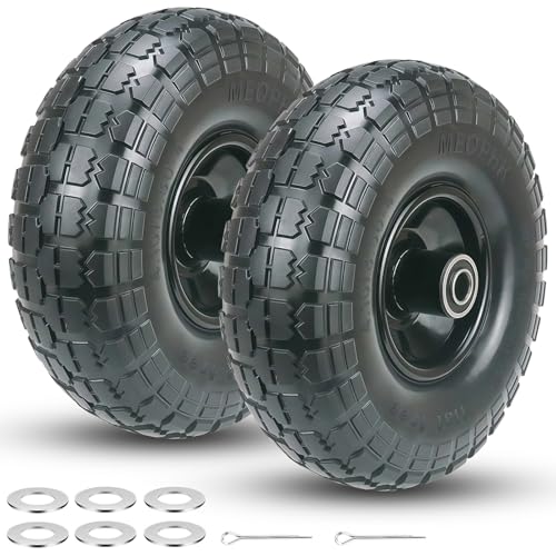 Meophk 4.10/3.50-4 Flat Free Tire and Wheel 10 Inch Replacement Wheels for Gorilla Cart Hand Truck Dolly & Utility Cart Solid Tire with 5/8 Axle Bore Hole and Double Sealed Bearings 2 Pack