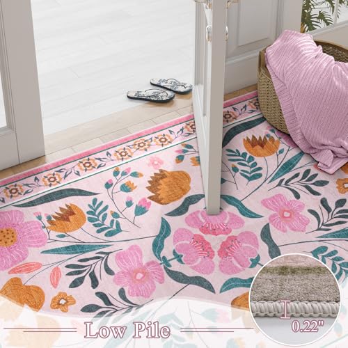 Tapete Boho Floral Rosa 5x7 para Dormitorio miniatura 3