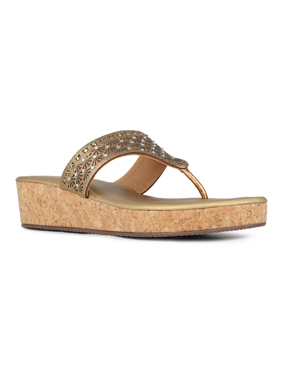inc.5 Womens Golden Solid Round Toe Ethnic Heels Sandals Heeled-picture-41