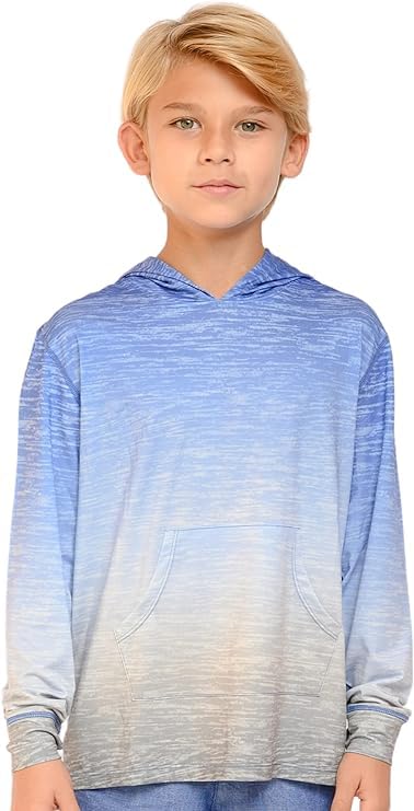 INGEAR Boys' Rash Guard Long Sleeve UPF 50+ UV Protection Swim Shirt, Hooded Sun Shirt, Quick Dry Fishing Shirt for Kids