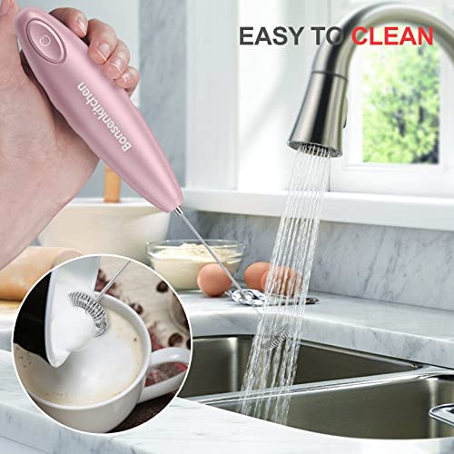 Bonsenkitchen Handheld Milk Frother, Electric Hand Foamer Blender For Drink Mixer, Perfect For Bulletproof Coffee, Matcha, Hot Chocolate, Mini Battery Operated Milk Whisk Frother (Pink) #TOP5