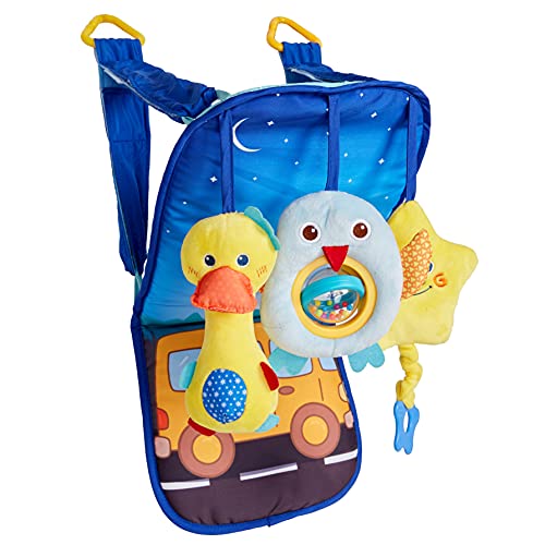 Image of Baby Car Seat Toys - Infant Soft Toys 0 to 12 Months for Car Seat - Rear-Facing Car Seat Travel Activity Mat for Baby - Includes Rattle, Squeaky and Rustle Sensory Toys with Teether