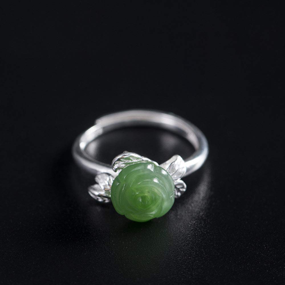 Vintage Estilo Chino S 925 Anillo De Plata Mujer Inlay Abierto Jasper Rose Regalo Creativo De Moda De Tendencia De Personalidad Temperamento Elegante