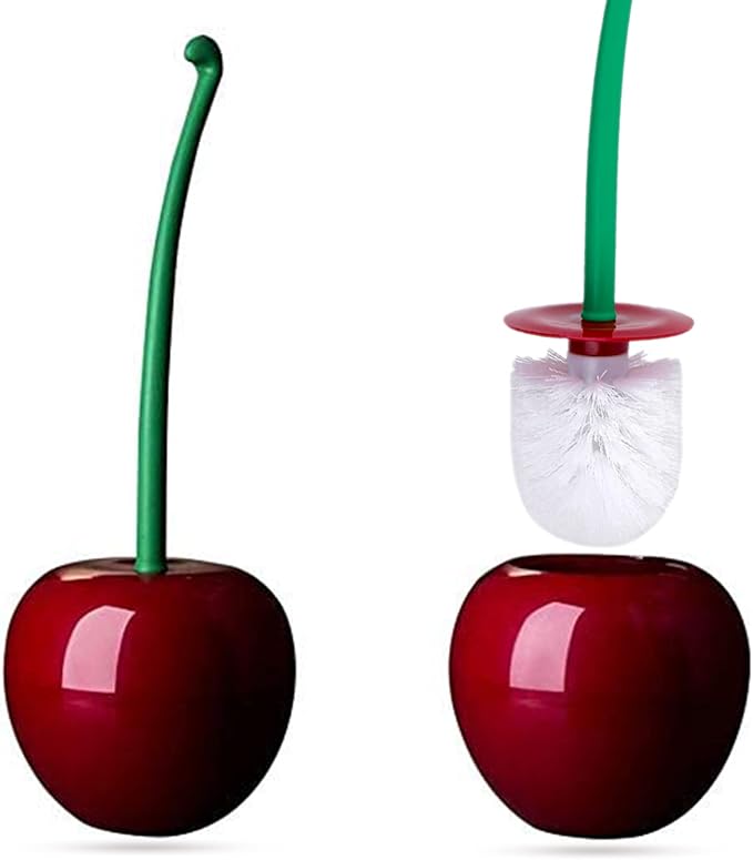 Cherry Toilet Brush and Holder Set, Hideaway Bowl Brush Kit with Heavy Base for Bathroom Toilet, Strong Bristles, Without Leaving Scratches, Durable