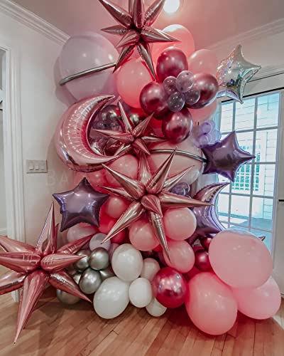 Image of 3pcs 26inch 3D Explosion Star foil balloon, Candy Pink Foil Cone star burst Balloons for Birthday Wedding New Year Party Event