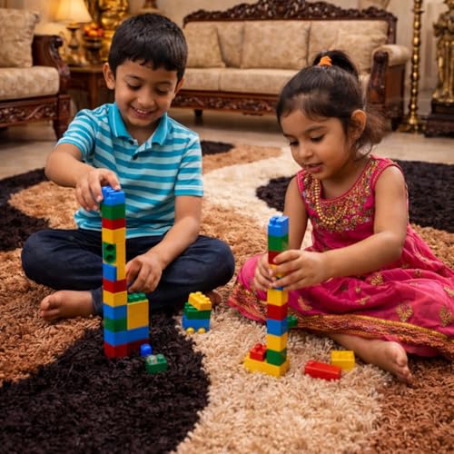 Image of 2x10 feet Shaggy Polyester Abstract Modern Area Rug - 2 Inch High Pile Ultra Soft Plush Carpet for Living Room, Bedroom & Kids Room, Thick Fluffy Rug for Indian Home Decor D - Rectangular