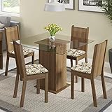 Conjunto Sala de Jantar Madesa Magda Mesa Tampo de Vidro com 4 Cadeiras - Rustic/Lírio Bege