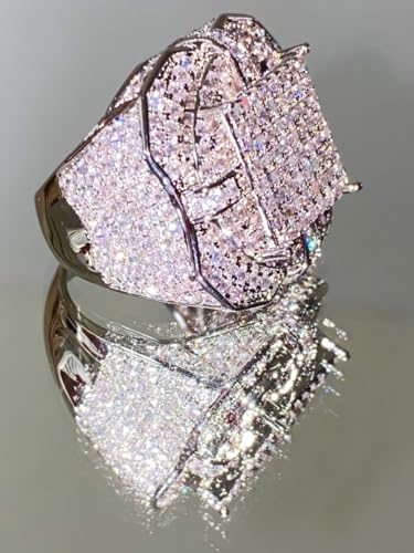 14k White Gold Finish CZ Iced Out Big Pinky Ring for Men Hip Hop - MEN'S CZ RING, PERFECT RING, WEDDING RINGS, PROMISE RING, CZ ENGAGEMENT RING, WEDDING BANDS 6-104