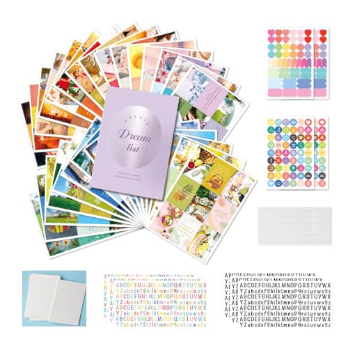 Kit Vision Board – 270 Cartas Imágenes + Tablero Laminarte Reutilizable – Kit de pizarra de ensueño - Kit DIY con Stickers de Letras, Iconos y Etiquetas – 30 Temáticas para Alcanzar Vida Ideal