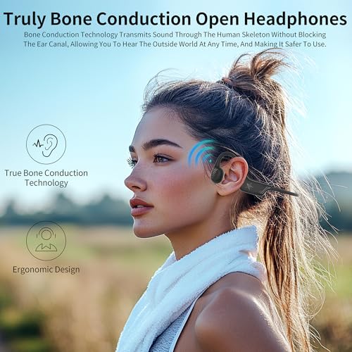 Open-Ear Bluetooth Bone Conduction Sport Headphones Sweat Resistant Wireless Earphones Open Ear Earbuds Wireless Bluetooth Headset with Mic for Fitness Workouts Running,Built-in Mic,with Hair Band - image 7