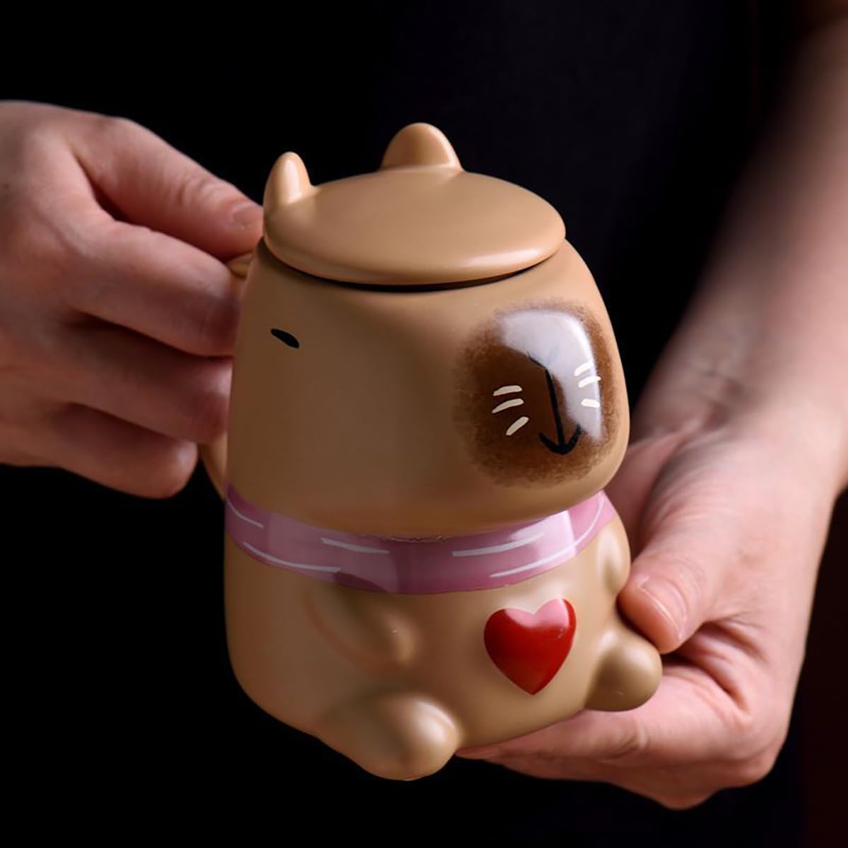 Capybara Mug Capybara Gifts Tumbler 16 Oz Ceramic Coffee Mugs With Lid Tea Kapibara Cup Funny Unique Gift (Brown) - Image 4