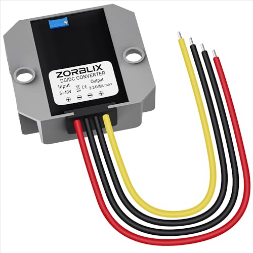 Zorblix Convertidor de Potencia para Coche CC 8-40V, Convertidor Buck de 24V/12V a 5V 5A - Regulador Step-Down de 25W con 95% de eficiencia, protección impermeable y seguridad contra cortocircuitos pa