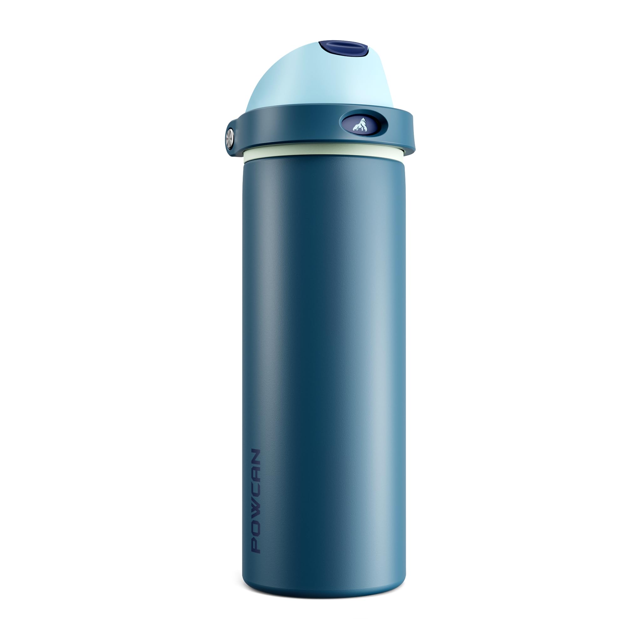 POWCAN 24 oz Insulated Stainless Water Bottle: 2-in-1 Push-Button Spout &amp; Quick-Flip Straw, Leakproof, Cold 24 Hrs, Fits Car Cup Holder, Reusable Metal Bottle for Sports, School Gift (Denim Blue)