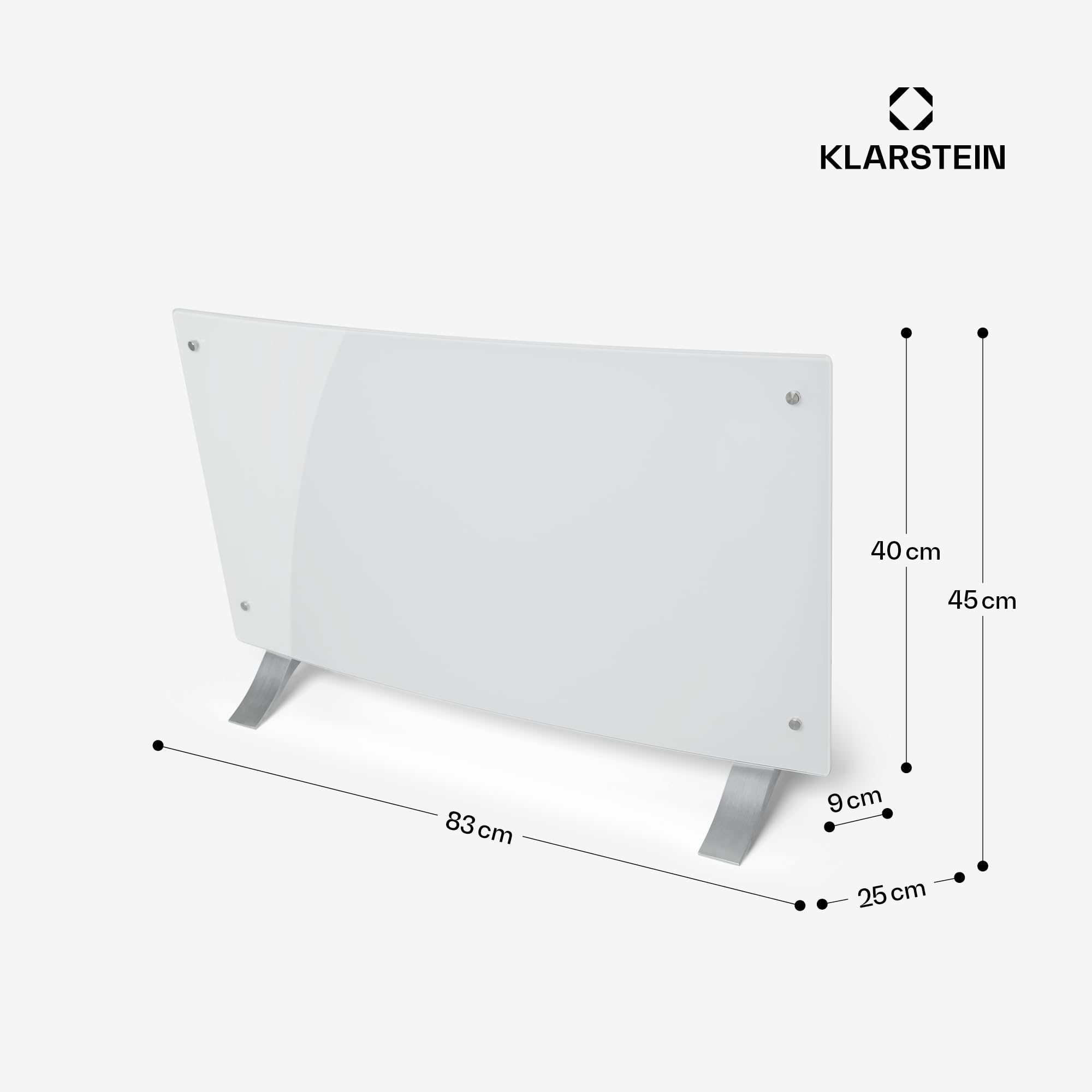 KLARSTEIN Bornholm Curved Smart - radiateur convecteur, écran tactile LED, minuterie, contrôle par appli, 1000 et 2000 W, thermostat 5-45 ° C, affichage de la température, mode éco - blanc
