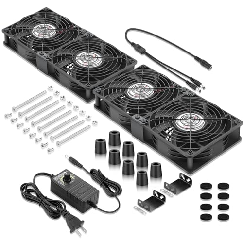 WDERAIR 4 x 120mm Server Rack Computer Big Airflow Cooling Fans with AC 110V -240V Variable Speed for DIY Mining Rig Crawlspace Ventilation Garage Greenhouse Window Exhaust Project(12038)