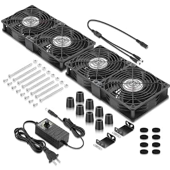 4 x 120mm Server Rack Computer Cooling Fans with Variable Speed and AC Power