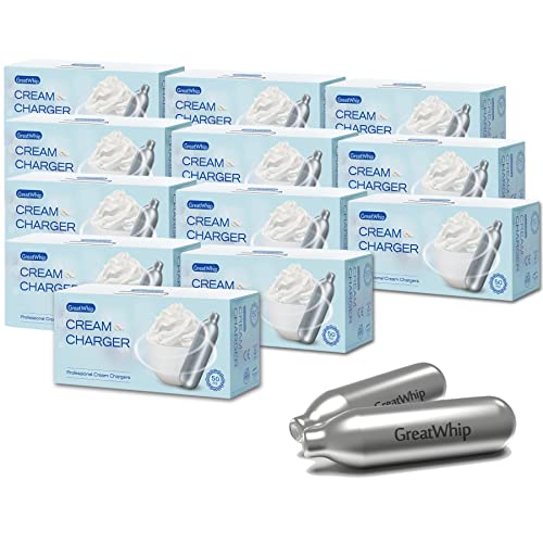 GreatWhip Whipped Cream Charger 600 Count, 8.2 grams Original Flavor Nitrous Oxide Cartridges for Whipped Cream Dispenser (12 Pack x 50 Count)