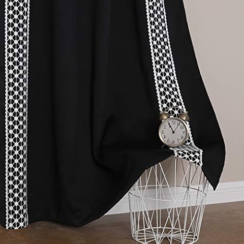 Jubilantex White and Black 100% Light Blocking Blackout Curtains 84"Long for Bedroom, Geometric Pattern Embroidery Farmhouse Window Curtains Grommet Drapes for Living Room Holiday, 52x84 Inch,2 Panels Cover