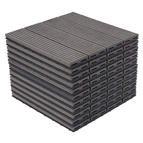 E-starain Sets de Dalles de terrasse Bois Composite WPC Jardin,Dalles Clipsables pour Jardin, Piscine, Balcon - Gris - 30 * 30 * 1cm (11 pièces)