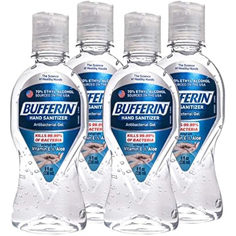 Bufferin Hand Sanitizer, Gel with Aloe & Vitamin E, 8 Fluid Ounces, 4 Count Cover