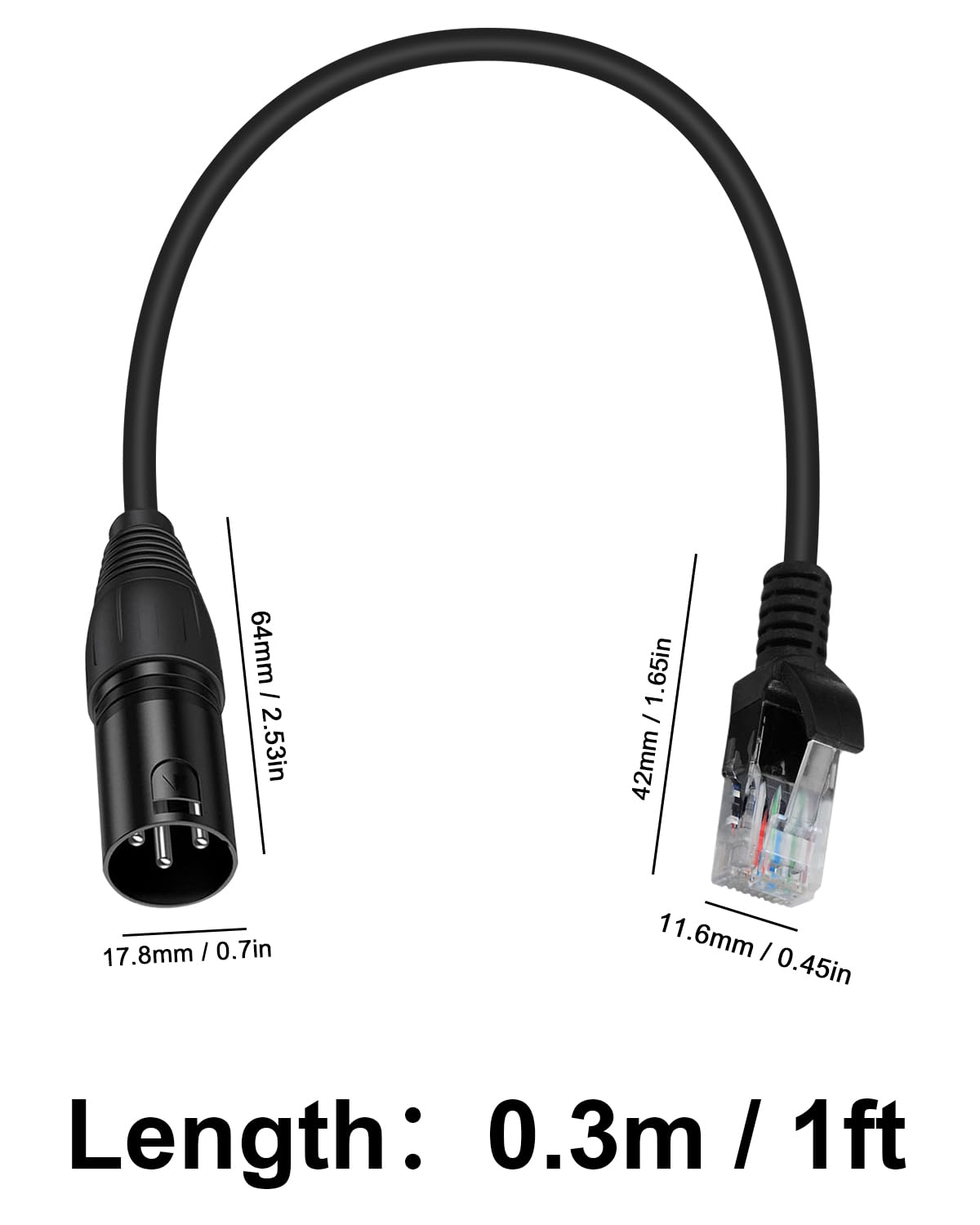 Maxhood XLR 3PIN to RJ45 Adapter Cable, XLR Male to RJ45 Male Cable, RJ45 to XLR DMX Cable for Controller Series, Stage and Recording Studio, 30cm - Image 2