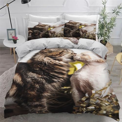 Housse de couette chat 200x200 en microfibre douce avec fermeture éclair