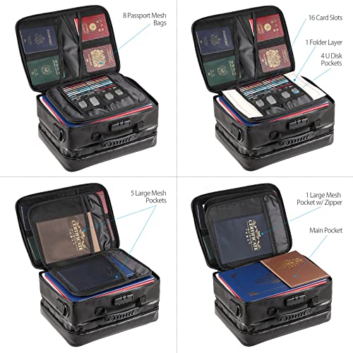 Oumoda Lockable Fireproof Document Bag, Important Document Organizer Storage Holder Bag, Expandable Larger Space File Organizer Bag For Money, Cards, Passports, Fire&Water-Resistant Briefcase [Black] #TOP3