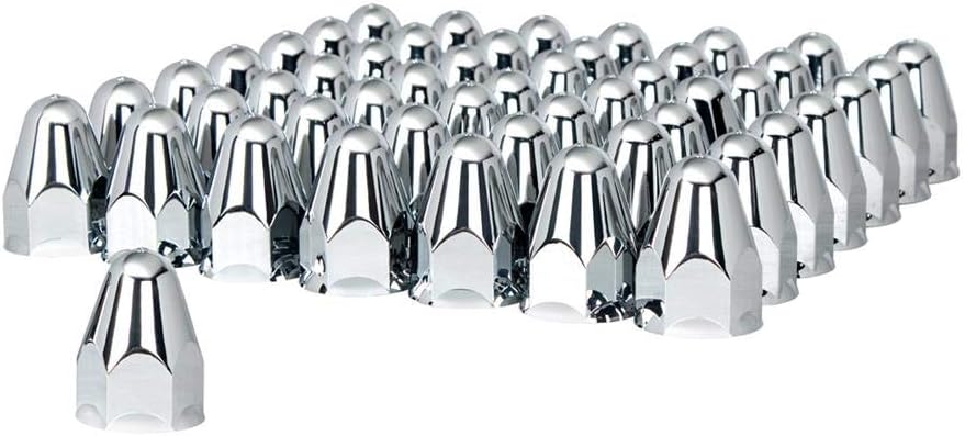 UNITED PACIFIC 10045CB Wheel Lug Nut Cover Set, 1-1/2" x 2-3/4", Chrome, Plastic, Bullets, Push-On Style