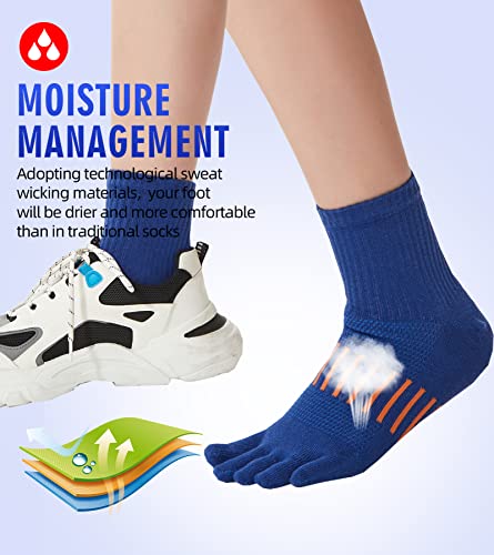 Men Toe Socks Running Wicking 5 Finger Split Toe Crew Cotton Athletic 3 Pack #TOP3