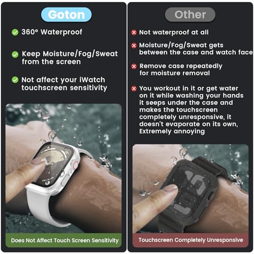Image of 3 in 1 Goton Waterproof Hard Case for Apple Watch Screen Protector 45mm, 360 Slim Full Protective Tempered Glass Face Cover + Back Hard PC Bumper for iWatch Series 9 /8 /7, 45mm Clear