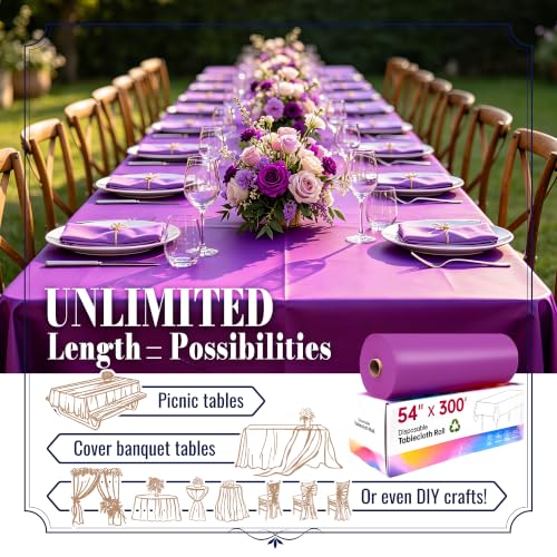 Image of Plastic Table Cloth Disposable, 54In X 300Ft Table Cover Roll