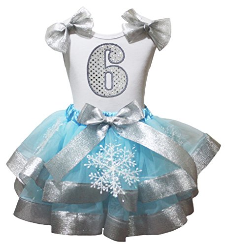 Falda copo de nieve azul y camisa blanca que no pica para fiesta de cumpleaños plata