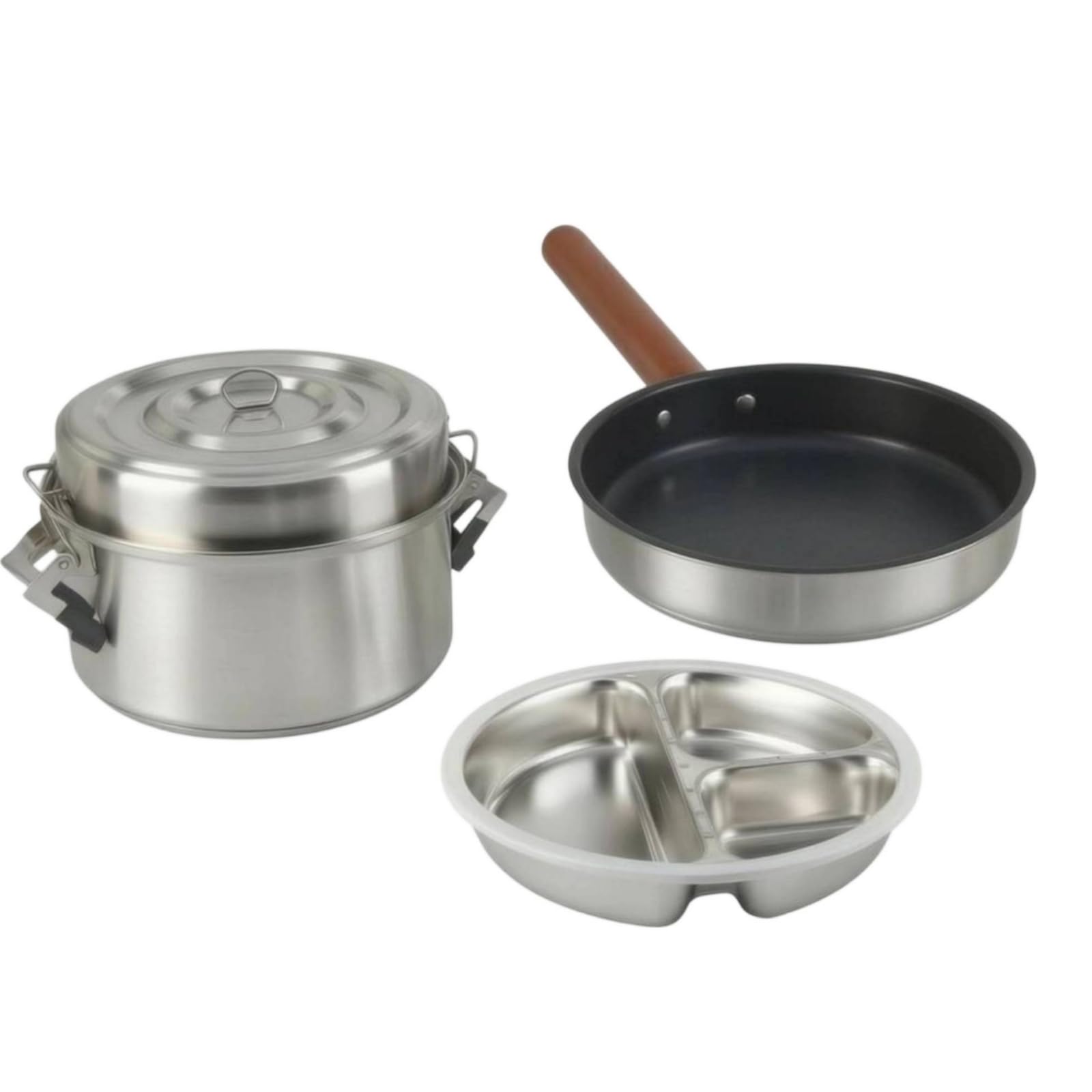 3 Pieces Set Pentole Campeggio Manici Laterali Set da Cucina da Campeggio Finitura Finitura Lucidata Argento Attrezzatura Outdoor