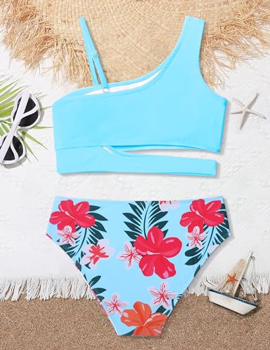 Image of Queenstyle Girls Swimsuits Bikini Set Kids Cutout Bathing Suit Bikini Top Two Piece Girls' Swimwear