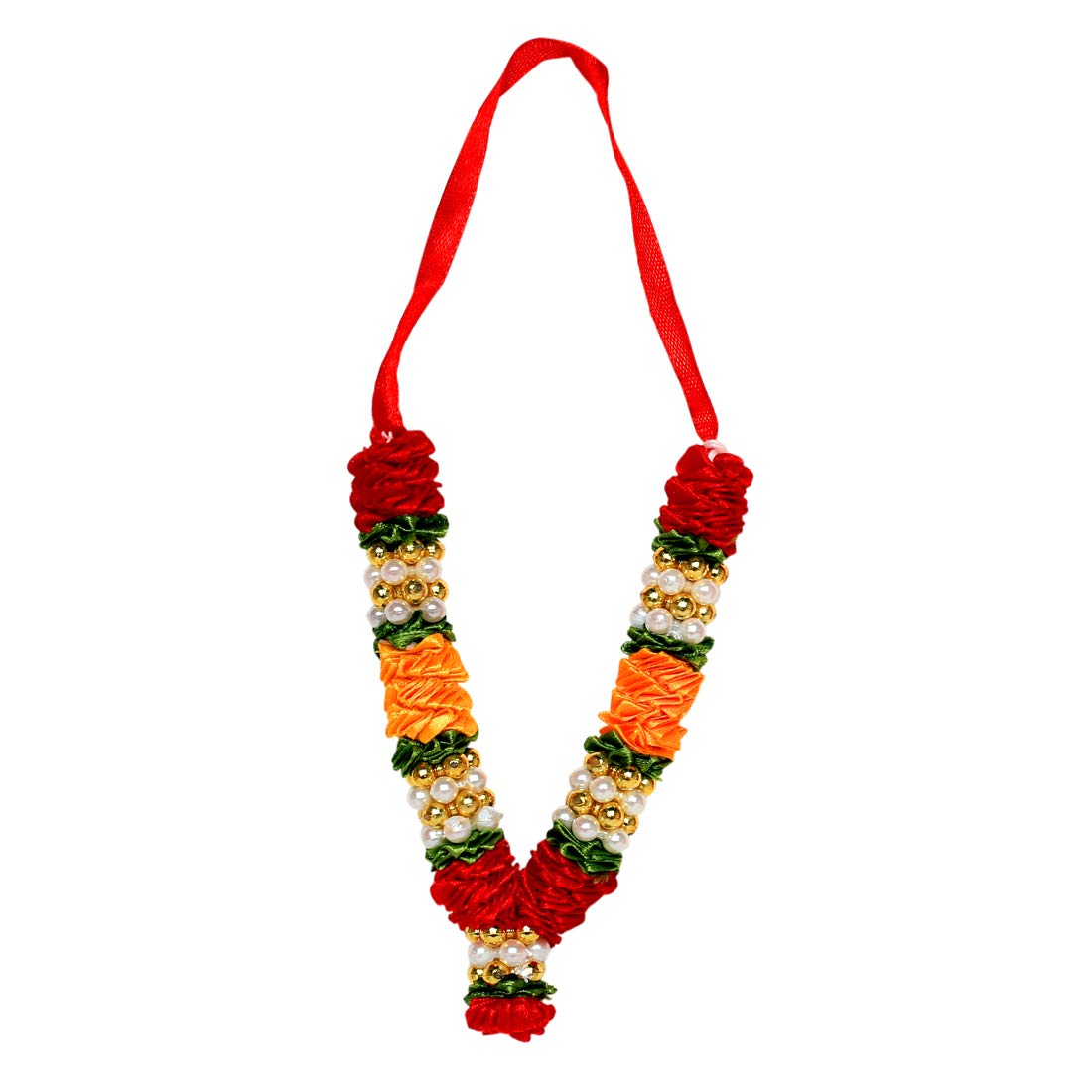 Set of 4 Artificial Flowers Ribbon Garland Haar Mala Red Orange for God