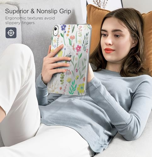 Image of MoKo Clear iPad 10th Generation Case, iPad 10 Case, Slim & Lightweight Soft TPU Anti-Scratch Back with Shockproof Impact Resistant Raised Edge for 10th Gen iPad Case 2022, Clear & Flower