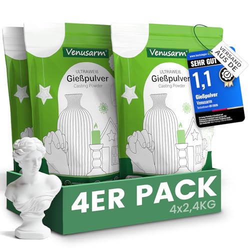 Venusarm Gießpulver Weiß 9,6kg, Gießpulver wie Neuschnee, Gießmasse wie Spiegel Glatter, Beruhigende Härte Gips zum Gießen für Detailgetreue Reliefs Kunsthandwerk Ornamente Gipsformen DIY