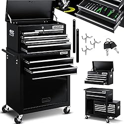 Maletin Con Luces MASKO® Carro de taller con maletín incluido, 9 compartimentos con cerradura metal macizo, carro de herramientas sin herramientas, carro para guardar herramientas con cerradura, negro